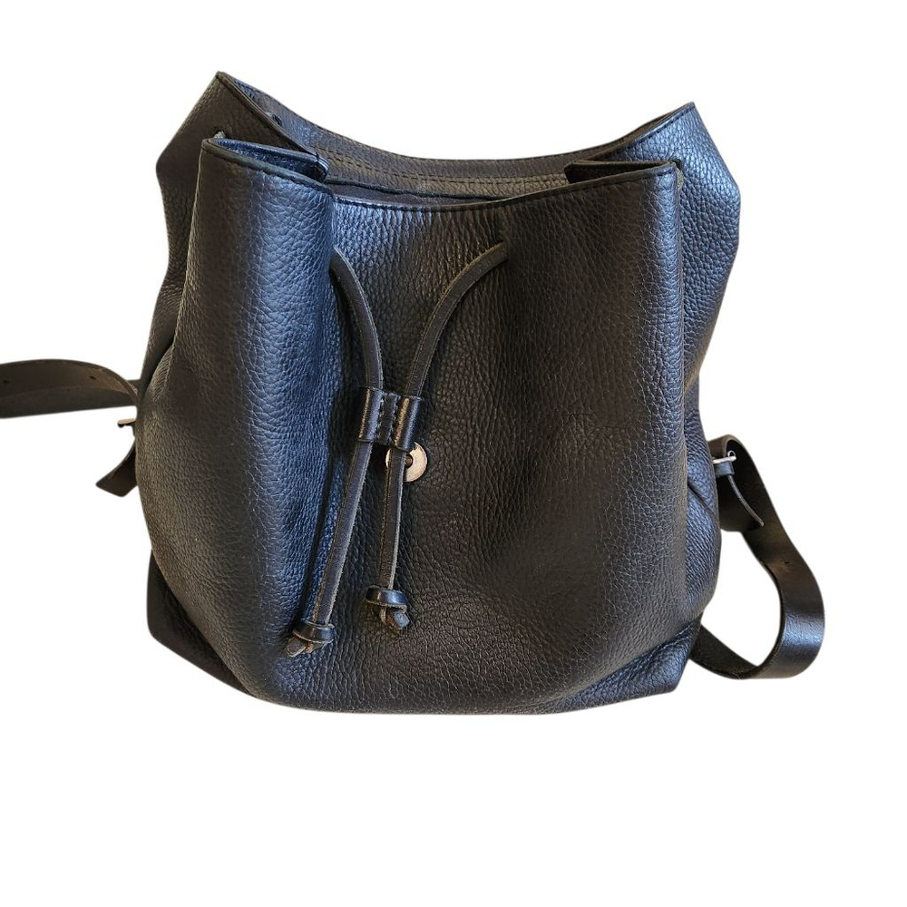 Sandori Black Leather Backpack Drawstring - Picture 6 of 7